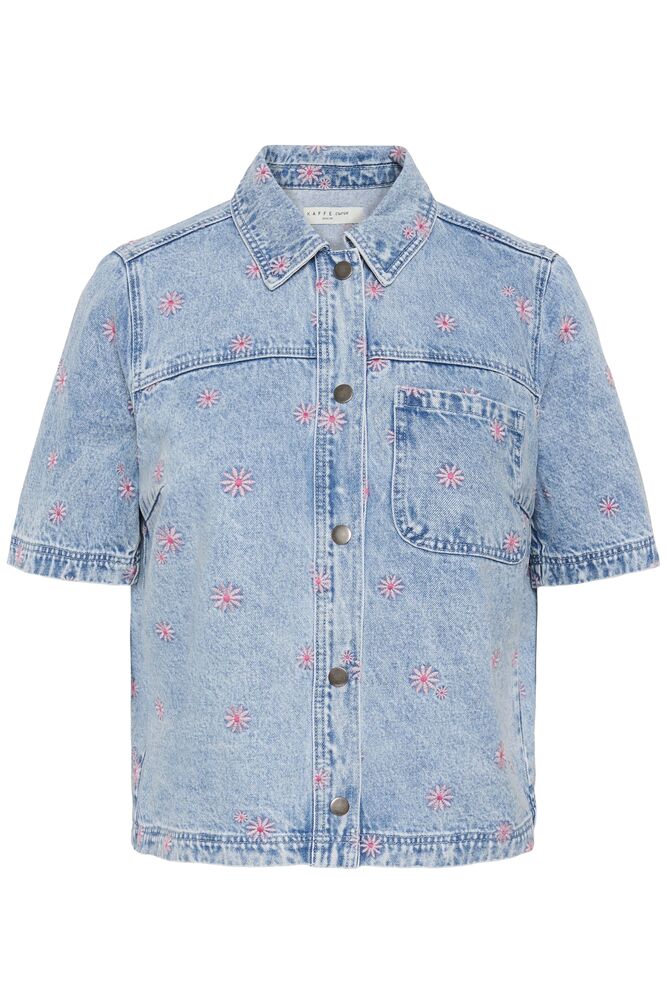 Kaffe Curve KCbrandi jacket - Blue Denim/Pink Flower Emb.