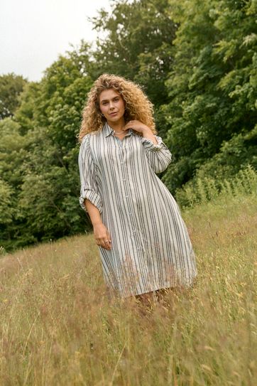 Kaffe Curve KCmille Shirt Dress - Moonstruck / Black Stripe