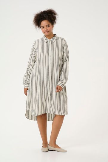 Kaffe Curve KCmille Shirt Dress - Moonstruck / Black Stripe - Afbeelding 4