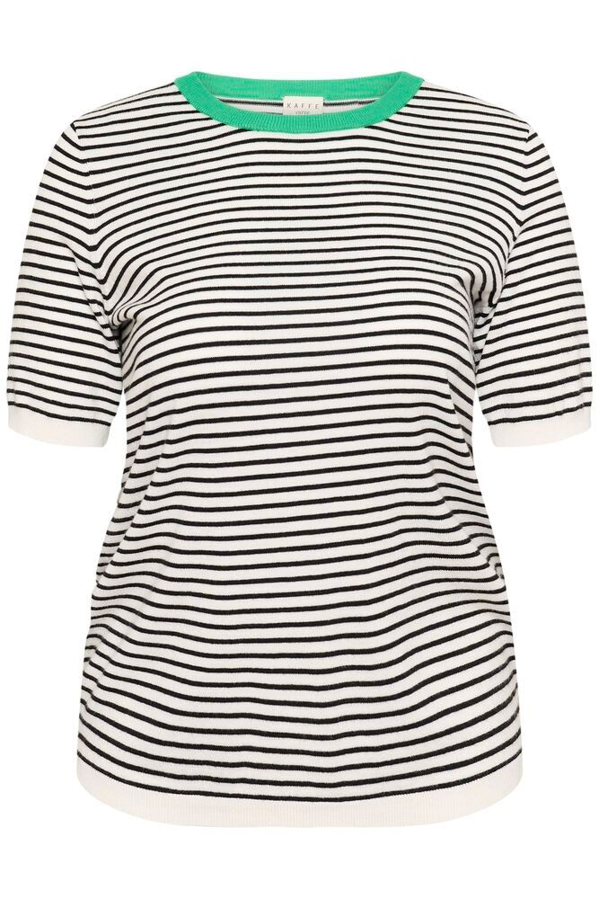 Kaffe Curve KClizzy Knit Pullover/ T-Shirt - Chalk / Black Fine Stripe - Afbeelding 2